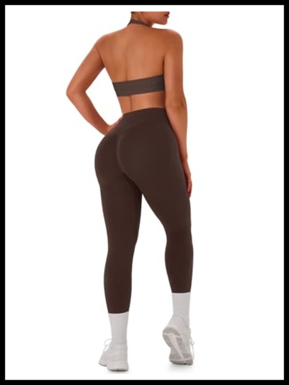 Women's 2 Piece Workout Set Halter Sports Bra Scrunch Leggings Seamless
